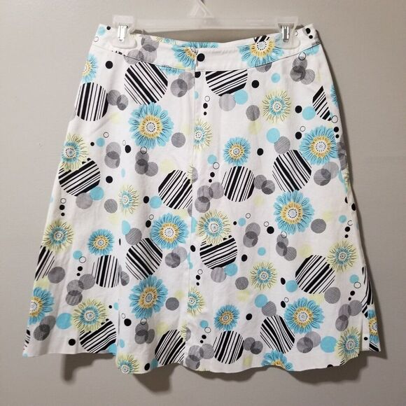 Talbots Mid Century Modern A line Skirt Blue White Women's 8P - Picture 2 of 7